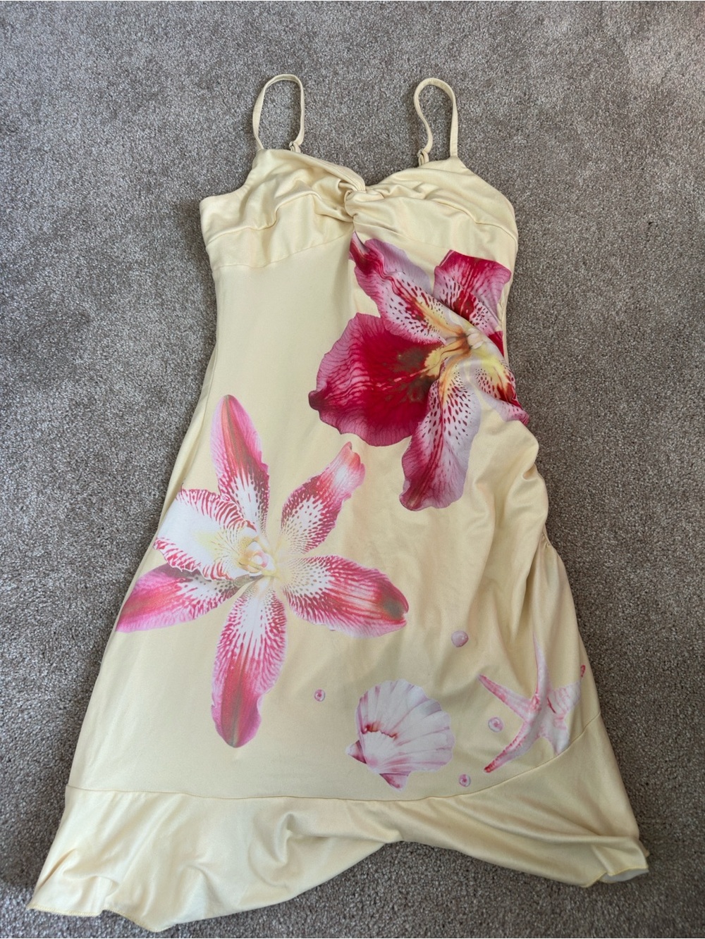 SHEIN Yellow Floral Spaghetti Strap Slip Dress with Pink Blooms